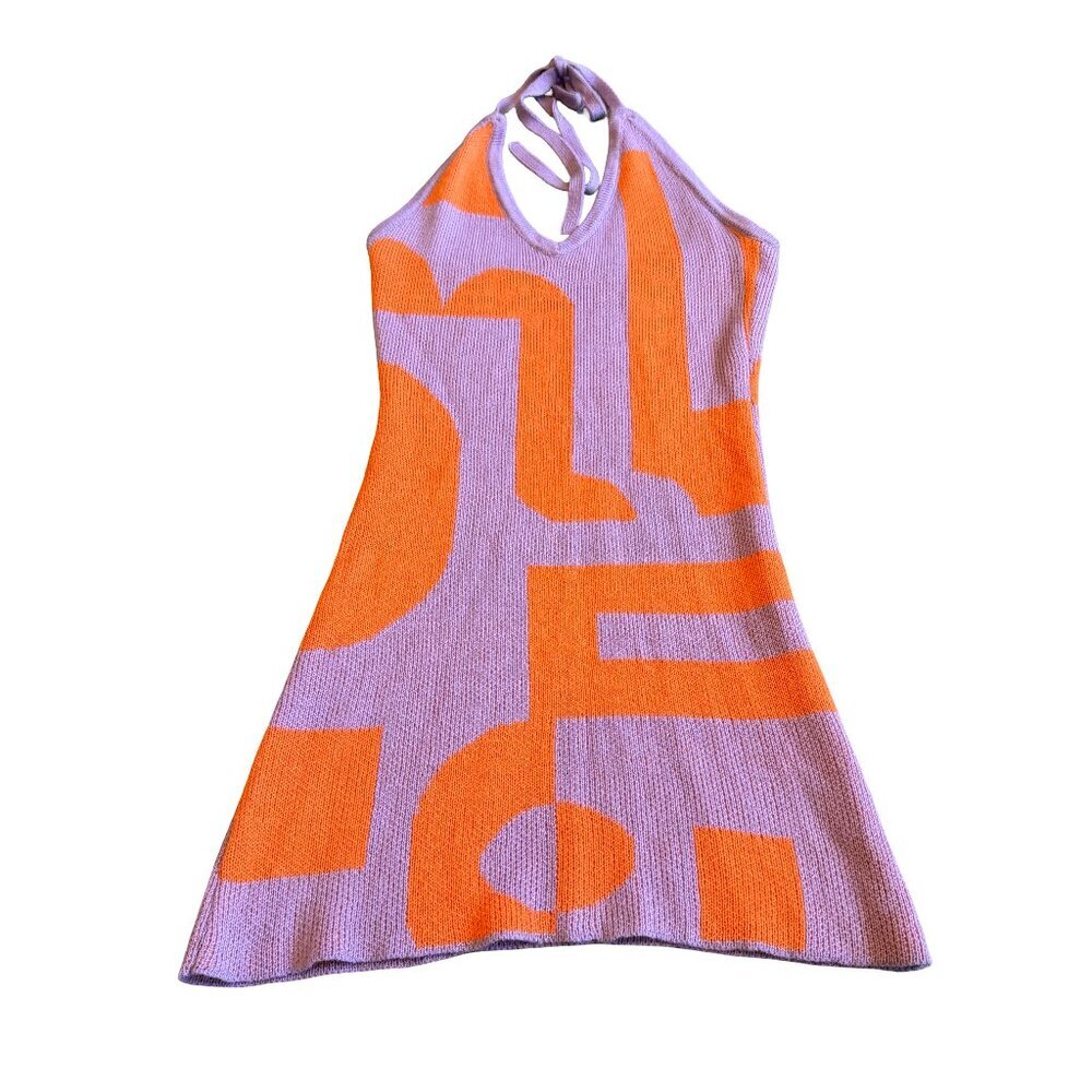 Bailey Rose Bold Abstract Print Mini Dress Halter Colorful Stretch Size XS Women